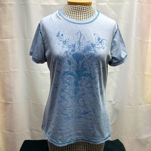 Prana Light Blue Short Sleeve Tee with Floral Graphic